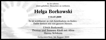 Traueranzeige von Helga Borkowski von Tageszeitung