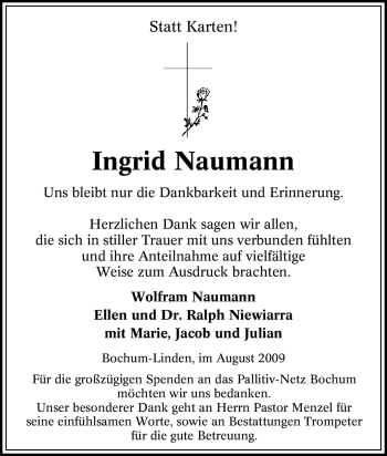 Traueranzeige von Ingrid Naumann von Tageszeitung