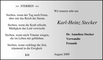 Traueranzeige von Karl-Heinz Stecker von Tageszeitung