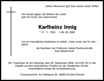 Traueranzeige von Karlheinz Innig von Tageszeitung