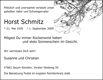 Traueranzeige von Horst Schmitz von Tageszeitung