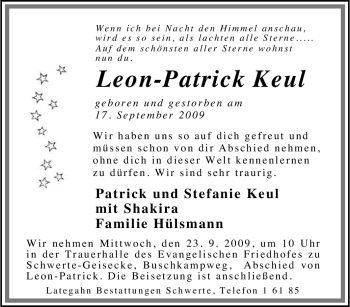 Traueranzeige von Leon-Patrick Keul von Tageszeitung