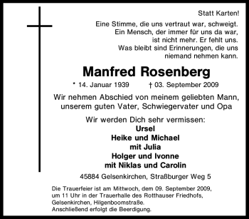 Traueranzeige von Manfred Rosenberg von Tageszeitung