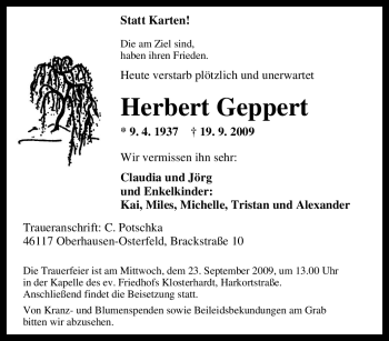 Traueranzeige von Herbert Geppert von Tageszeitung