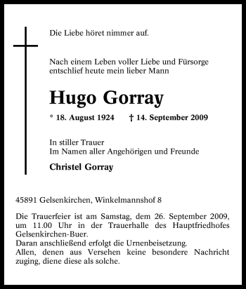 Traueranzeige von Hugo Gorray von Tageszeitung