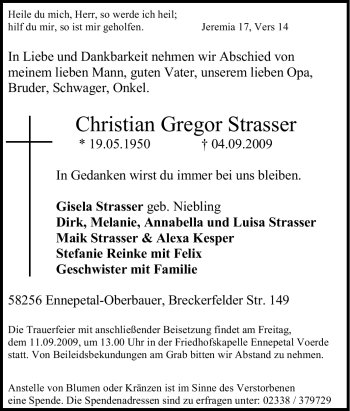 Traueranzeige von Christian Gregor Strasser von Tageszeitung