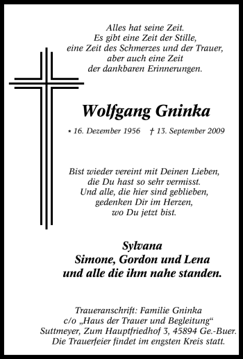 Traueranzeige von Wolfgang Gninka von Tageszeitung
