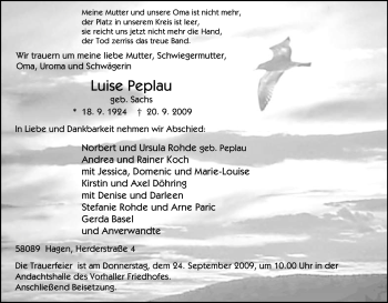 Traueranzeige von Luise Peplau von Tageszeitung