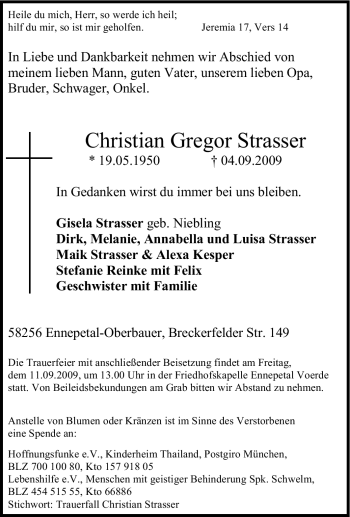 Traueranzeige von Christian Gregor Strasser von Tageszeitung