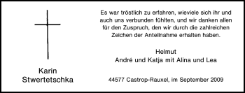 Traueranzeige von Karin Stwertetschka von Tageszeitung