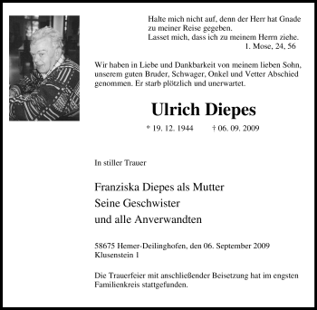 Traueranzeige von Ulrich Diepes von Tageszeitung