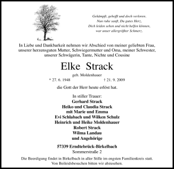 Traueranzeige von Elke Strack von Tageszeitung