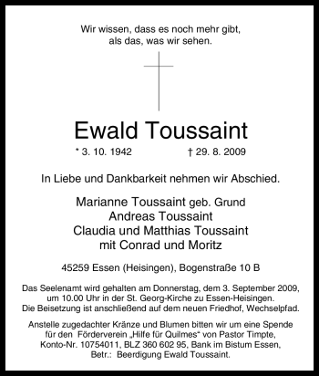 Traueranzeige von Ewald Toussaint von Tageszeitung