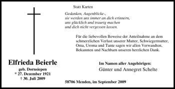 Traueranzeige von Elfrieda Beierle von Tageszeitung