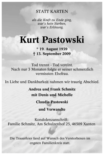 Traueranzeige von Kurt Pastowski von Tageszeitung