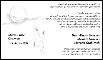 Traueranzeige von Marie-Luise Groenen von Tageszeitung