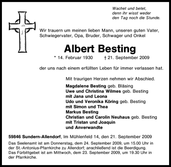 Traueranzeige von Albert Besting von Tageszeitung