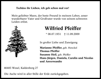 Traueranzeige von Wilfried Pfeiffer von Tageszeitung
