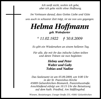 Traueranzeige von Helma Hoffmann von Tageszeitung