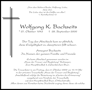 Traueranzeige von Wolfgang K. Bachseits von Tageszeitung
