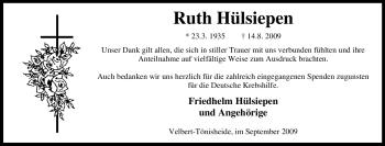 Traueranzeige von Ruth Hülsiepen von Tageszeitung