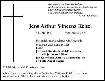 Traueranzeige von Jens Arthur Vincenz Keitel von Tageszeitung