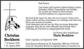 Traueranzeige von Christian Bockhorn von Tageszeitung