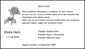 Traueranzeige von Elvira Horn von Tageszeitung