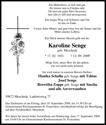 Traueranzeige von Karoline Senge von Tageszeitung