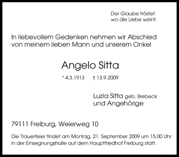 Traueranzeige von Angelo Sitta von Tageszeitung