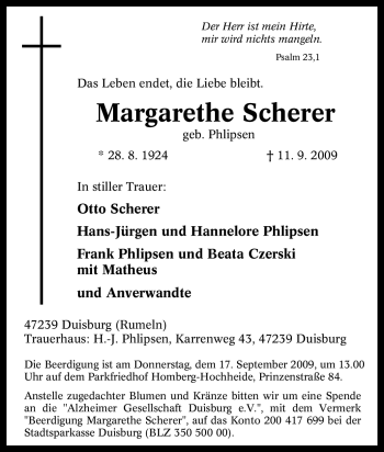 Traueranzeige von Margarethe Scherer von Tageszeitung