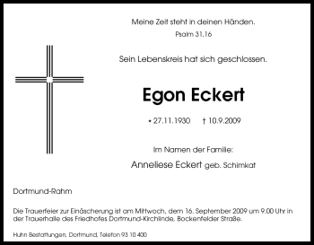 Traueranzeige von Egon Eckert von Tageszeitung