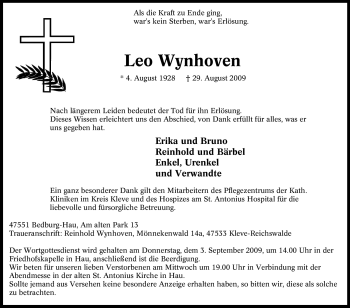Traueranzeige von Leo Wynhoven von Tageszeitung