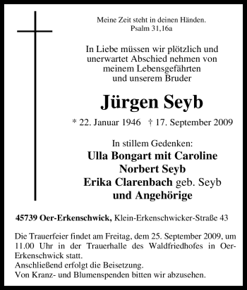 Traueranzeige von Jürgen Seyb von Tageszeitung