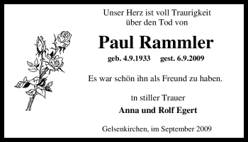 Traueranzeige von Paul Rammler von Tageszeitung