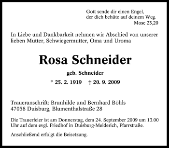 Traueranzeige von Rosa Schneider von Tageszeitung