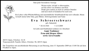 Traueranzeige von Eva Schroerschwarz von Tageszeitung