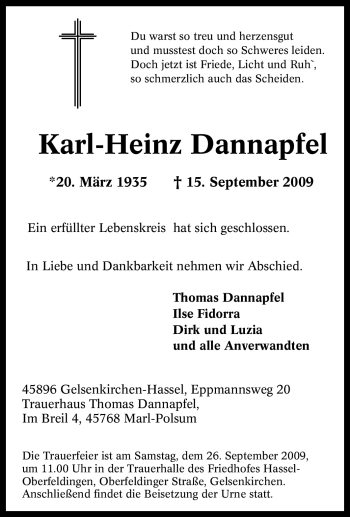 Traueranzeige von Karl-Heinz Dannapfel von Tageszeitung