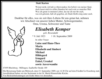 Traueranzeige von Elisabeth Kemper von Tageszeitung
