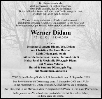Traueranzeige von Werner Didam von Tageszeitung