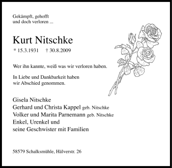 Traueranzeige von Kurt Nitschke von Tageszeitung