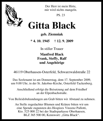 Traueranzeige von Gitta Black von Tageszeitung
