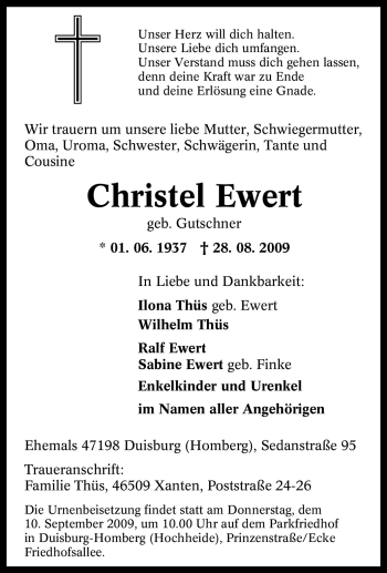 Traueranzeige von Christel Ewert von Tageszeitung