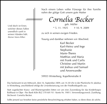 Traueranzeige von Cornelia Becker von Tageszeitung