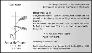 Traueranzeige von Anna Hoffmann von Tageszeitung