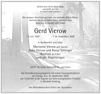 Traueranzeige von Gerd Vierow von Tageszeitung