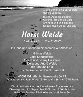 Traueranzeige von Horst Weide von Tageszeitung