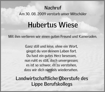 Traueranzeige von Hubertus Wiese von Tageszeitung