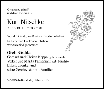 Traueranzeige von Kurt Nitschke von Tageszeitung