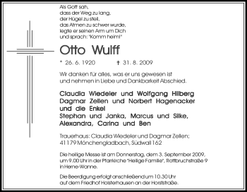 Traueranzeige von Otto Wulff von Tageszeitung